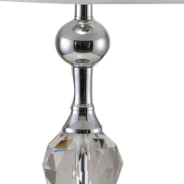 30" Silver Metal Bedside Table Lamp With White Classic Drum Shade N270-468548