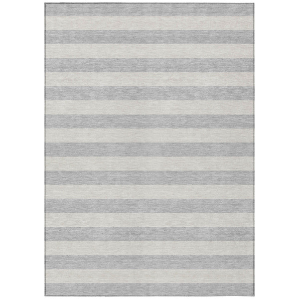 8' X 10' Gray and Ivory Striped Washable Non Skid Indoor Outdoor Area Rug N270-561101