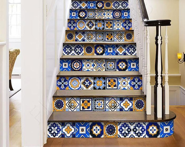 4" x 4" Shades of Blue and Yellow Mosaic Peel and Stick Removable Tiles N270-400432