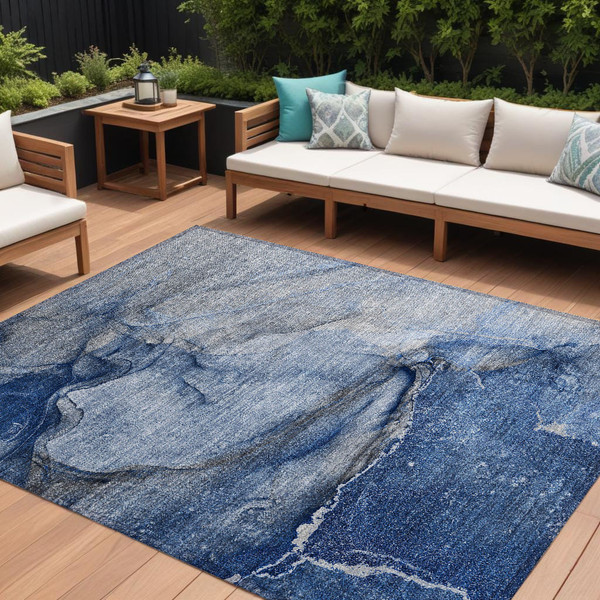 8' X 10' Navy Blue Abstract Washable Non Skid Indoor Outdoor Area Rug N270-560579
