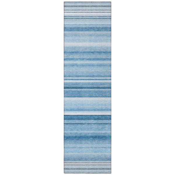 8' Runner Blue Striped Washable Non Skid Indoor Outdoor Runner Rug N270-560997