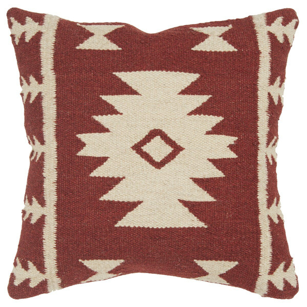 18" Red and Beige Cotton Throw Pillow N270-403150