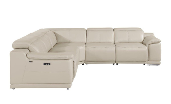 Beige Italian Leather Power Reclining U Shaped Five Piece Corner Sectional With Console N270-532761