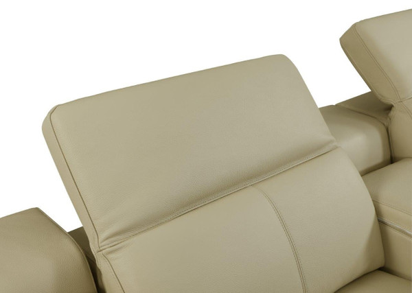 Beige Italian Leather Power Reclining U Shaped Five Piece Corner Sectional With Console N270-532761