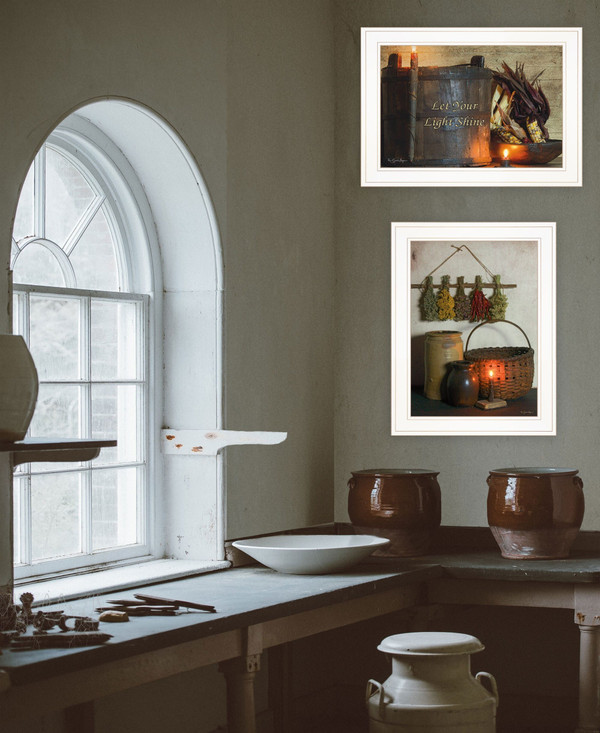 Set Of Two Let Your Light Shine 1 White Framed Print Wall Art N270-407103
