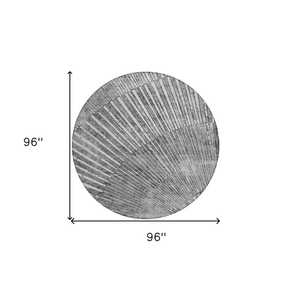 8' Round Gray and Ivory Round Abstract Washable Non Skid Indoor Outdoor Area Rug N270-561971