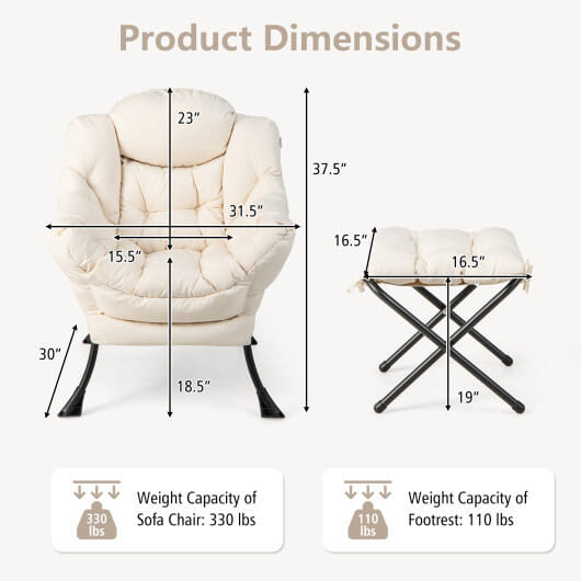 Modern Accent Sofa Chair with Folding Footrest and Side Pocket-Beige B593-NP10119