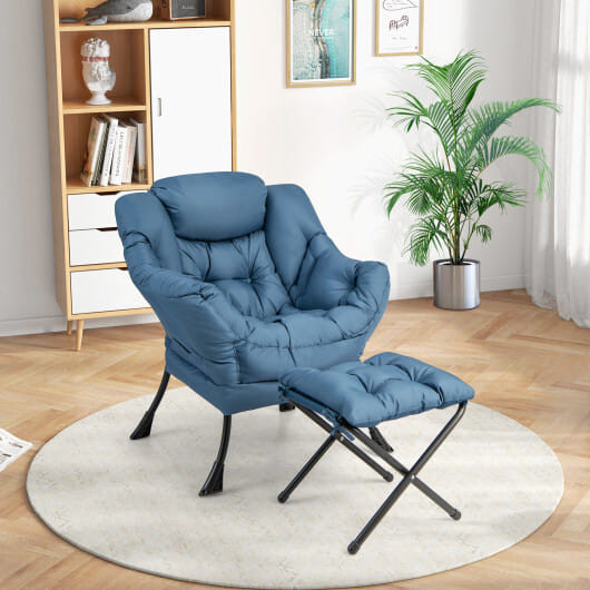 Modern Accent Sofa Chair with Folding Footrest and Side Pocket-Beige B593-NP10119