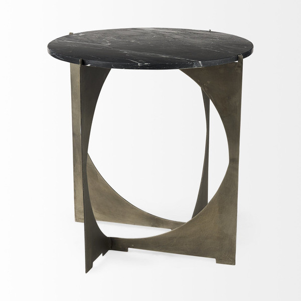 20" Black Marble Round End Table N270-393197