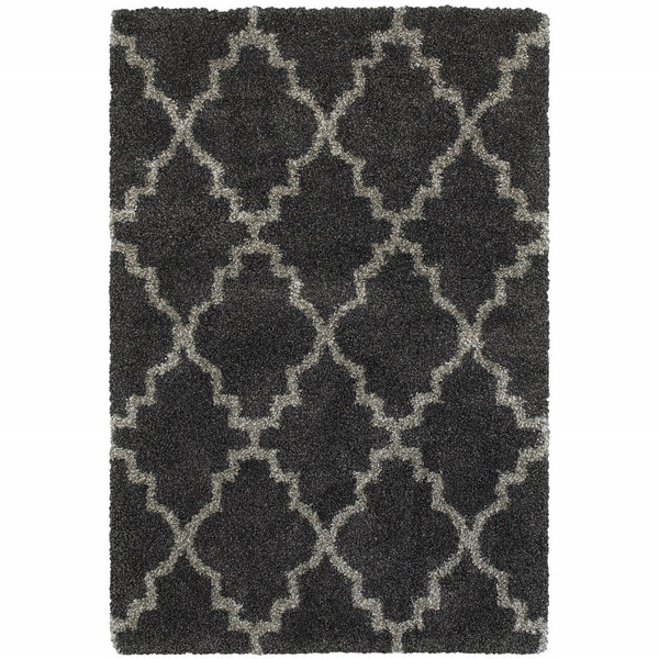 6' X 9' Charcoal And Grey Geometric Shag Power Loom Stain Resistant Area Rug N270-507903