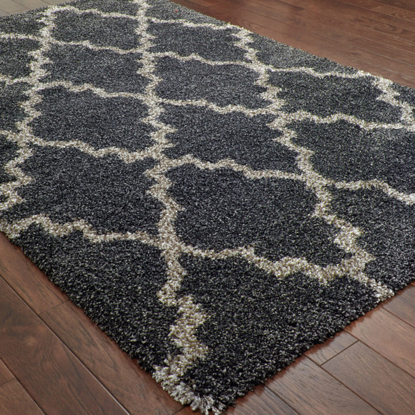 6' X 9' Charcoal And Grey Geometric Shag Power Loom Stain Resistant Area Rug N270-507903