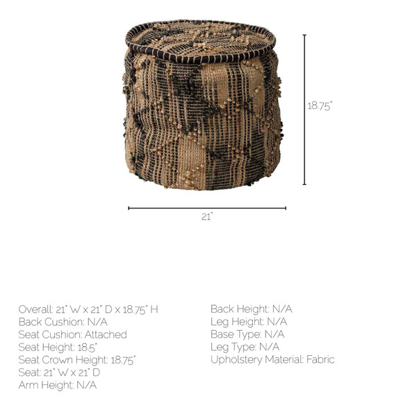 20" Natural And Black Geometric Cylindrical Jute Ottoman N270-380606