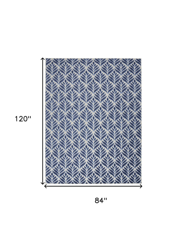 7' X 10' Blue Floral Stain Resistant Non Skid Area Rug N270-505666