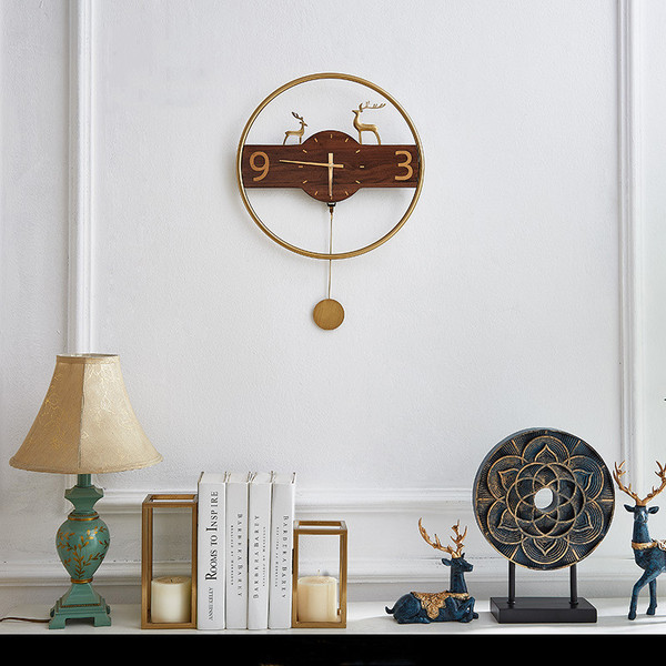Creative Brass Wall Clock For Bedroom Guest Room Without Perforation Mute Wall Clock Decoration Q119-CJSN1086967