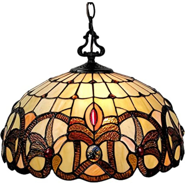 16" Tiffany Style Stained Glass Two Light Glass Dimmable Ceiling Light N270-478324