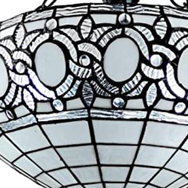 Blue and Black Tiffany Style Two Light Glass Dimmable Semi Flush Ceiling Light N270-478315