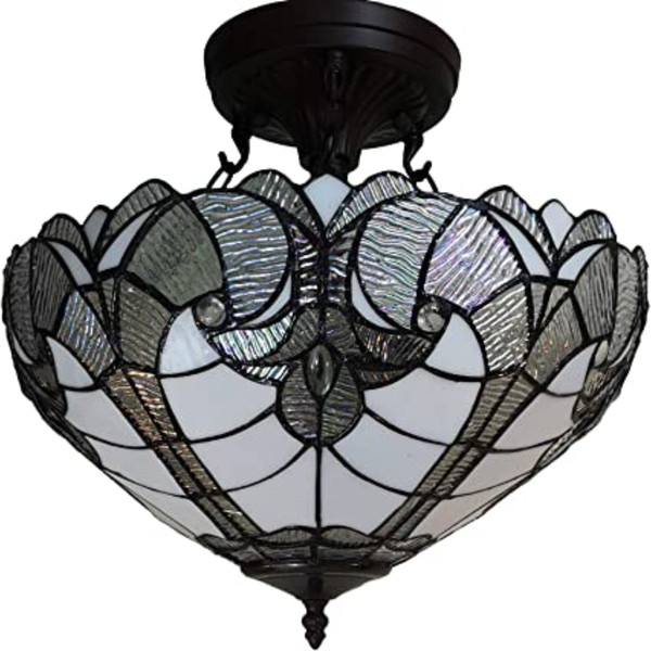 Yellow and Brown Two Light Tiffany Style Semi Flush Dimmable Ceiling Light N270-478313