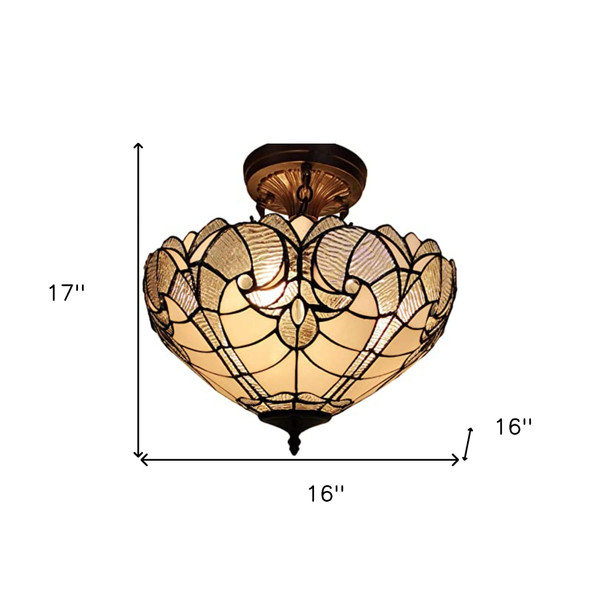Yellow and Brown Two Light Tiffany Style Semi Flush Dimmable Ceiling Light N270-478313