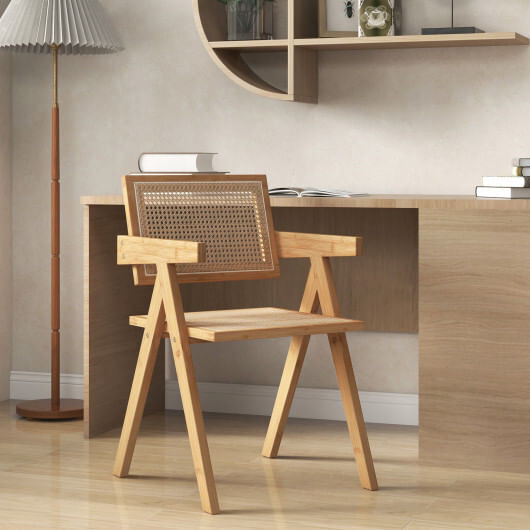 Set of 2 Rattan Accent Chairs with Natural Bamboo Frame-Natural B593-JV11084-2