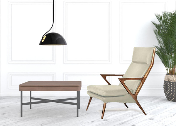26" Beige Faux Leather And Walnut Lounge Chair With Ottoman N270-488429