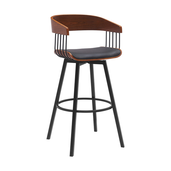 31" Black Faux Leather And Metal Swivel Bar Height Bar Chair N270-534455
