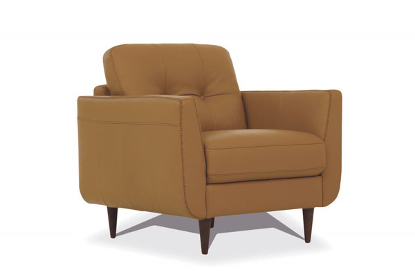 35" Camel Genuine Leather And Black Tufted Arm Chair N270-515765