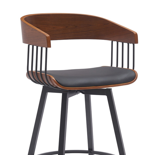 27" Black Faux Leather And Metal Swivel Low Back Counter Height Bar Chair N270-534449