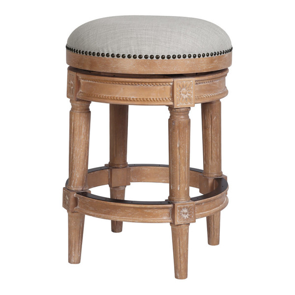 26" Beige And Natural Solid Wood Swivel Backless Counter Height Bar Chair N270-550095