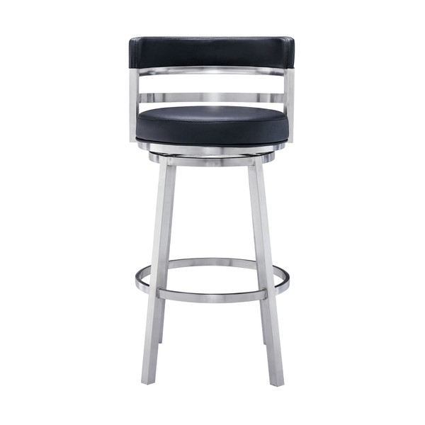 26" Black And Silver Faux Leather And Iron Swivel Low Back Counter Height Bar Chair N270-477142