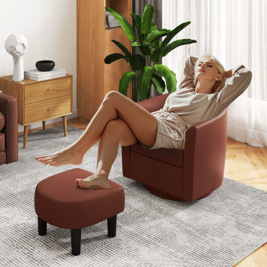 Modern Club Swivel Accent Chair with Ottoman Footrest Curved Backrest-Brown - Color: Brown D681-HV10670BN
