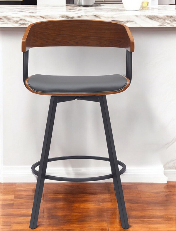 27" Gray and Black Faux Leather with Metal Swivel Counter Height Bar Chair N270-534451