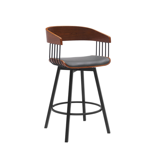 27" Gray and Black Faux Leather with Metal Swivel Counter Height Bar Chair N270-534451