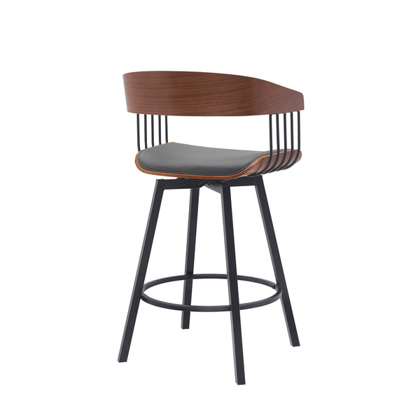 27" Gray and Black Faux Leather with Metal Swivel Counter Height Bar Chair N270-534451