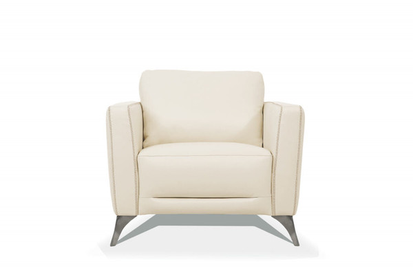 35" Cream Genuine Leather And Black Arm Chair N270-515768