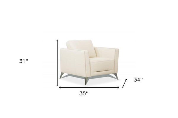 35" Cream Genuine Leather And Black Arm Chair N270-515768