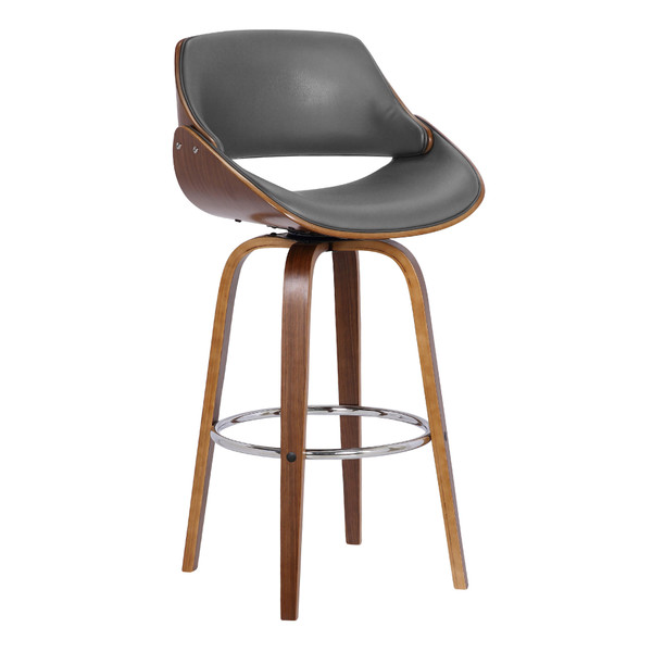 26" Gray And Brown Faux Leather And Iron Swivel Low Back Counter Height Bar Chair N270-477167
