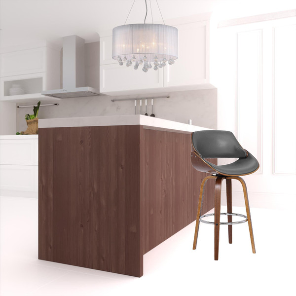 26" Gray And Brown Faux Leather And Iron Swivel Low Back Counter Height Bar Chair N270-477167