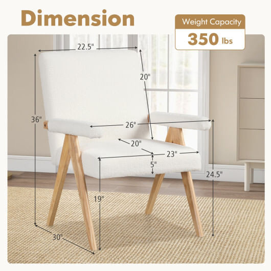 Mid Century Modern Accent Chair with Rubber Wood Frame and Padded Armrests-White - Color: White D681-JV12049WH