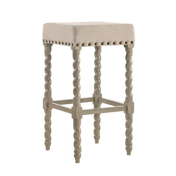 30" Cream And Gray Solid Wood Backless Bar Height Bar Chair N270-516165