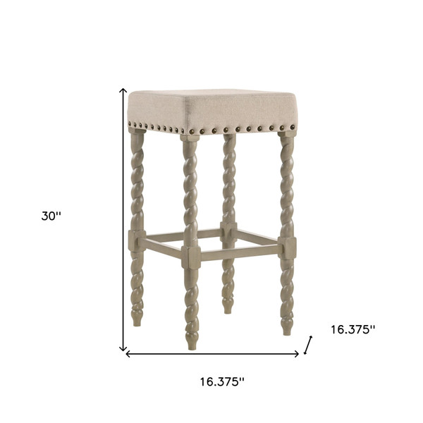 30" Cream And Gray Solid Wood Backless Bar Height Bar Chair N270-516165