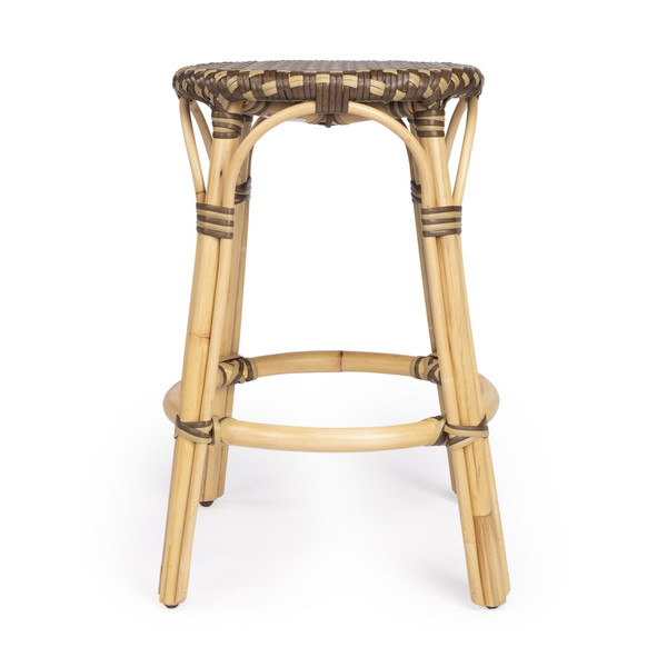 24" Natural and Brown Rattan Backless Counter Height Bar Chair N270-389104