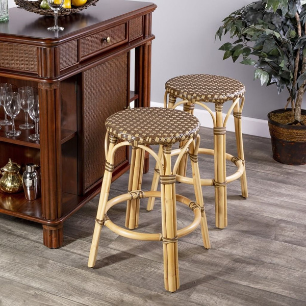 24" Natural and Brown Rattan Backless Counter Height Bar Chair N270-389104