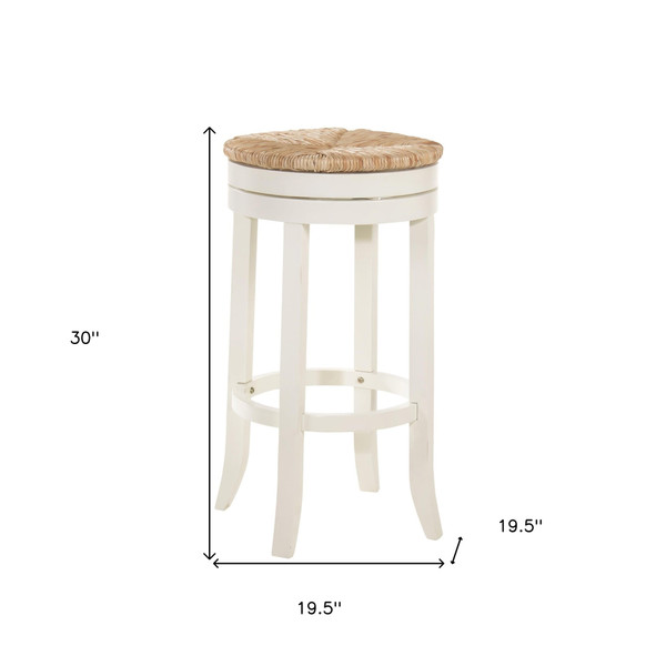 30" Natural And Antiqued White Solid Wood Swivel Backless Bar Height Bar Chair N270-516135