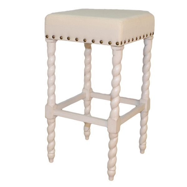 30" Cream And Vanilla Linen Upholstered Solid Wood Backless Bar Chair N270-516164