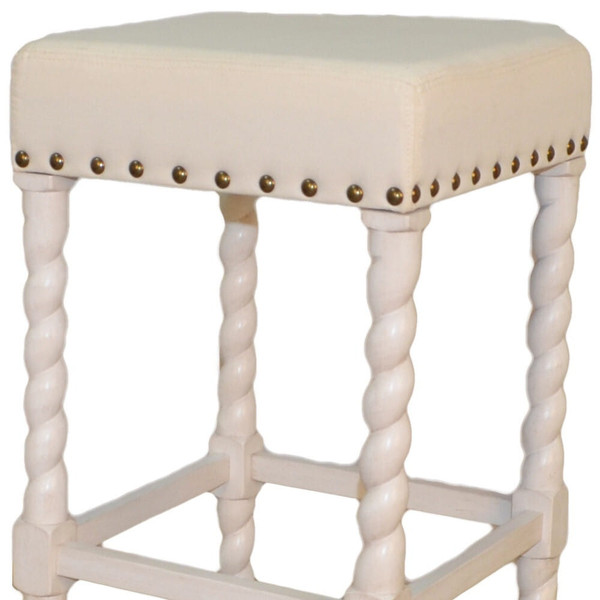 30" Cream And Vanilla Linen Upholstered Solid Wood Backless Bar Chair N270-516164