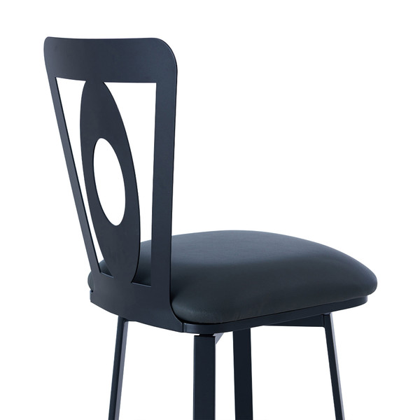 26" Gray And Black Faux Leather And Iron Swivel Counter Height Bar Chair N270-477110
