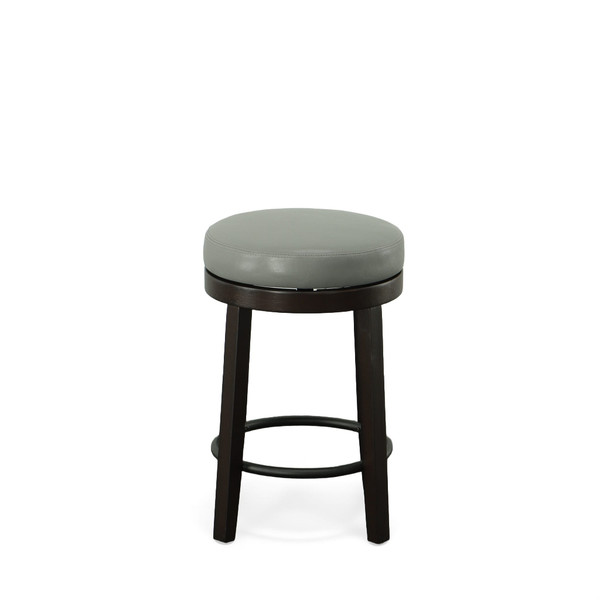 Set of Two 24" Gray And Espresso Faux Leather And Solid Wood Swivel Backless Counter Height Bar Cha N270-516204