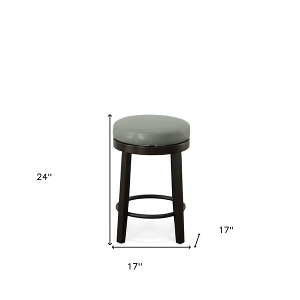 Set of Two 24" Gray And Espresso Faux Leather And Solid Wood Swivel Backless Counter Height Bar Cha N270-516204
