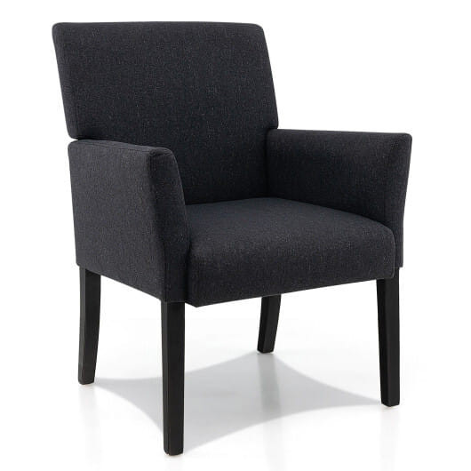 Fabric Upholstered Executive Guest Armchair with Rubber Wood Legs-Black - Color: Black D681-HW65741DK
