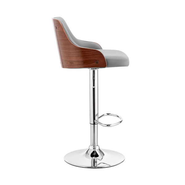 Gray And Silver Faux Leather And Iron Adjustable Height Swivel Bar Chair N270-476877